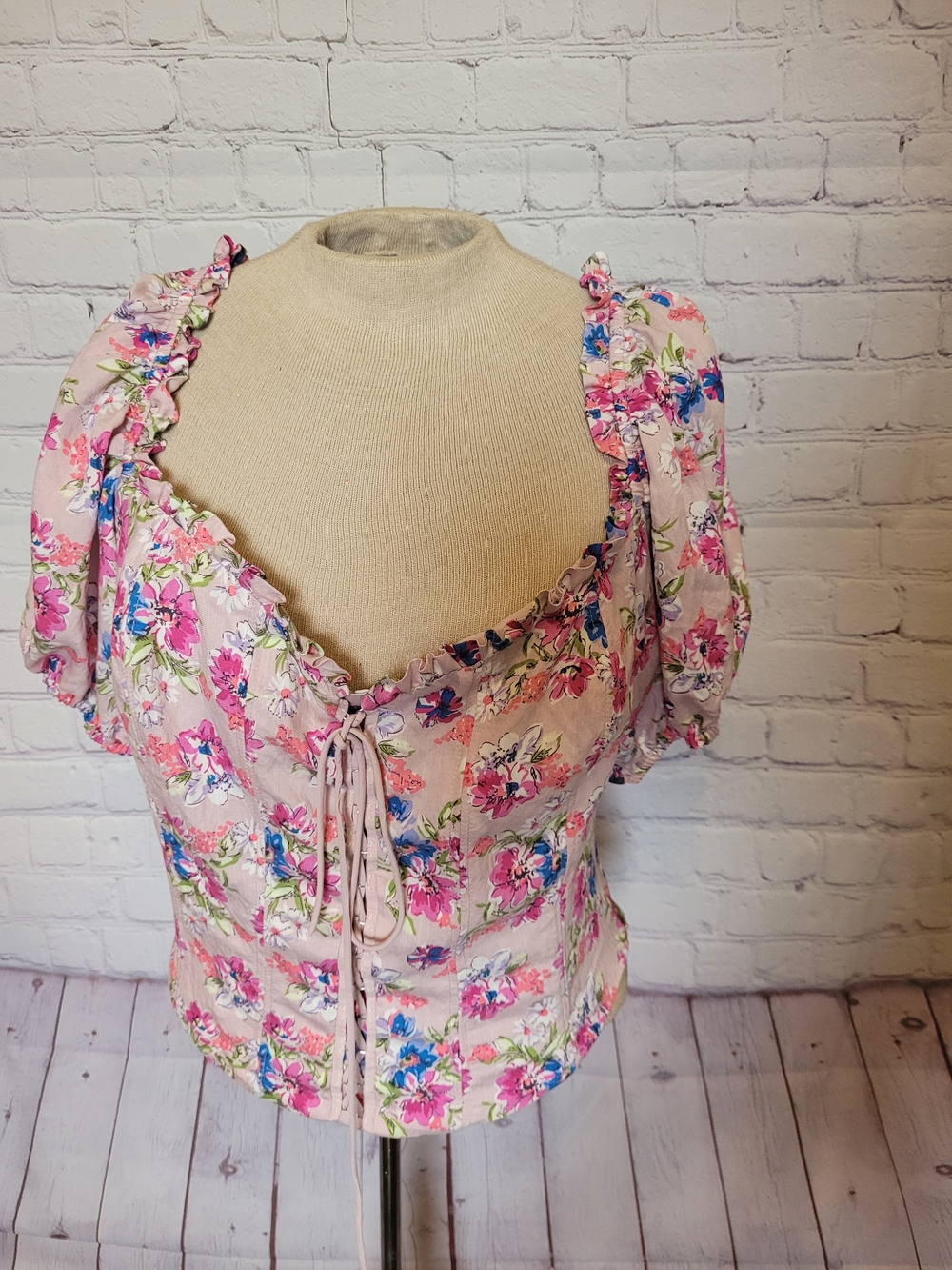 ASTR The Label Size XL Floral Lace Up Corset Top Boning Coquette Festivals